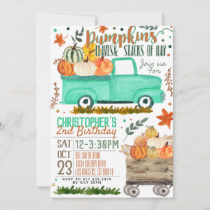 Invitación de cumpleaños de camión de calabaza
