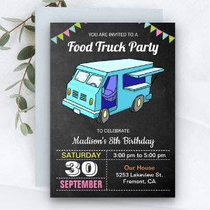 Invitación de cumpleaños de camión de comida lindo