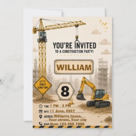Invitación de cumpleaños de camión de construcción