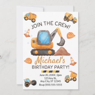 Invitación de Cumpleaños de Camión de Construcción
