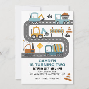 Invitación de cumpleaños de camión de construcción