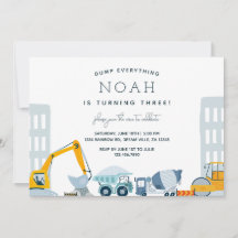 Invitación de cumpleaños de Camión de construcción