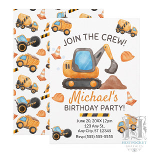 Invitación de Cumpleaños de Camión de Construcción