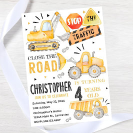 Invitación de cumpleaños de camión de construcción