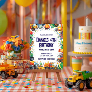 Invitación de Cumpleaños de Camión de Construcción