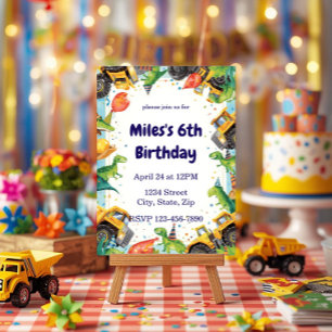Invitación de cumpleaños de camión de construcción