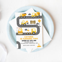 Invitación de cumpleaños de camión de construcción