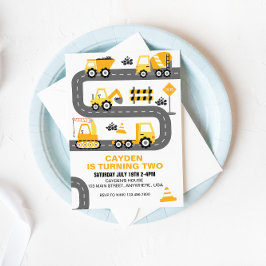 Invitación de cumpleaños de camión de construcción