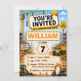 Invitación de cumpleaños de camión de construcción
