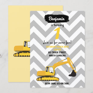 Invitación de cumpleaños de camión de construcción