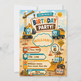 Invitación de cumpleaños de camión de construcción