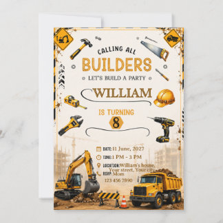 Invitación de cumpleaños de camión de construcción