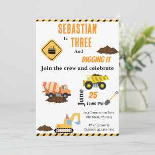 Invitación de cumpleaños de camión de construcción