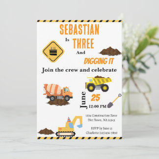 Invitación de cumpleaños de camión de construcción