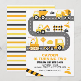 Invitación de cumpleaños de camión de construcción