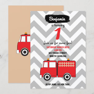 Invitación de cumpleaños de Camión de Fuego Rojo p