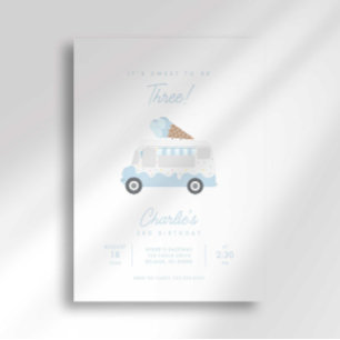 Invitación de Cumpleaños de Camión de Hielo Preppy