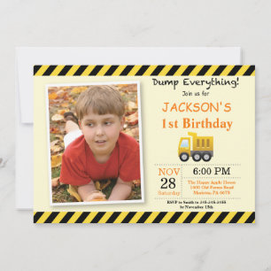 Invitación de cumpleaños de camión de volteo de co