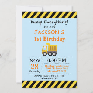 Invitación de cumpleaños de camión de volteo de co
