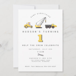 Invitación de cumpleaños de camión de volteo de zo