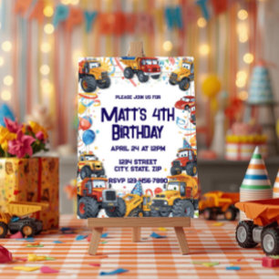 Invitación de cumpleaños de camión de volteo Vehíc