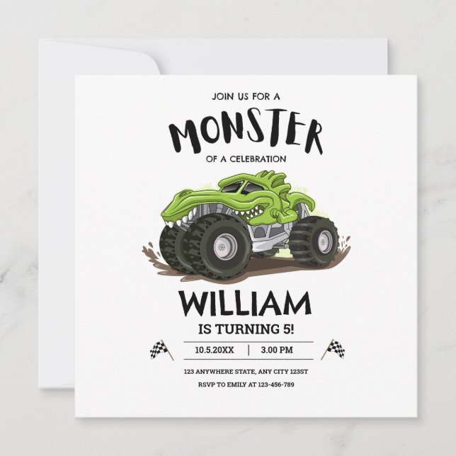 Invitación de cumpleaños de camión monstruo, cumpl (Anverso)