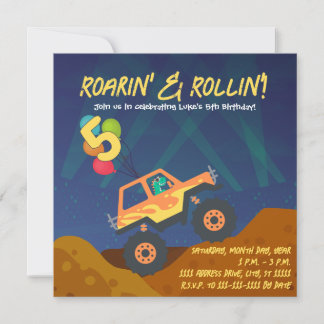 Invitación de cumpleaños de camión monstruo de din