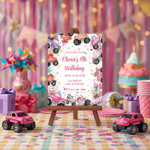 Invitación de cumpleaños de camión monstruo rosa p