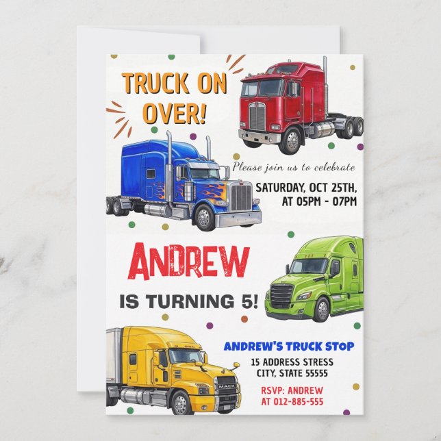 Invitación de cumpleaños de Camionero Personal par (Anverso)