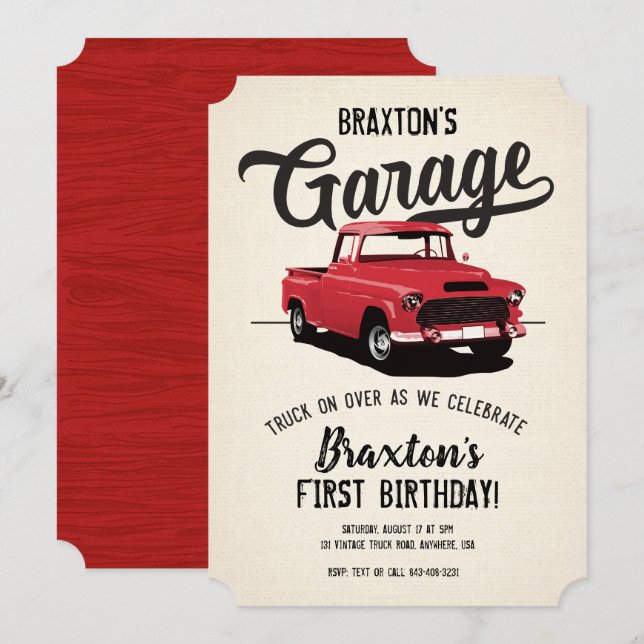 Invitación de Cumpleaños de Camioneta Clásica (Anverso / Reverso)