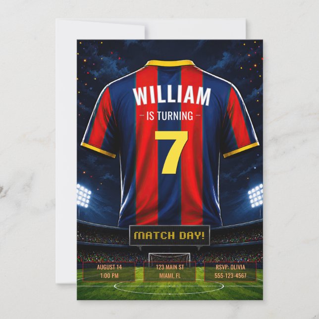 Invitación de cumpleaños de camiseta de fútbol (Anverso)