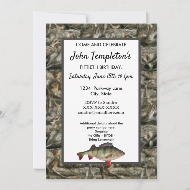 Invitación de cumpleaños de Camo masculino a la pe (Reverso)