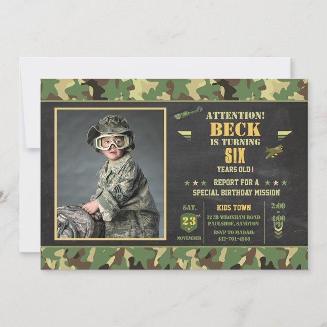 Invitación de cumpleaños de Camouflag (Anverso)