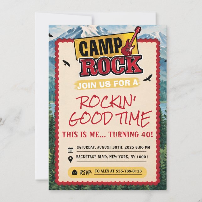Invitación de cumpleaños de Camp Rock (Anverso)