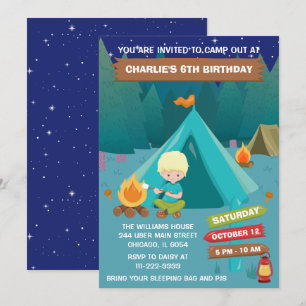 Invitación de cumpleaños de campamento nocturno pa