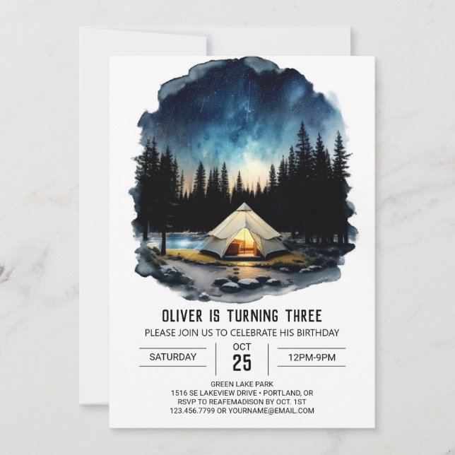 Invitación de cumpleaños de camper de Forest Frien (Anverso)