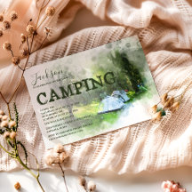 Invitación de cumpleaños de camping con acuarela
