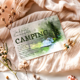 Invitación de cumpleaños de camping con acuarela