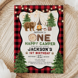Invitación de cumpleaños de camping de leñador