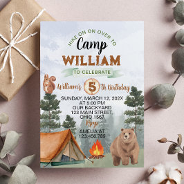 Invitación de cumpleaños de camping en el bosque