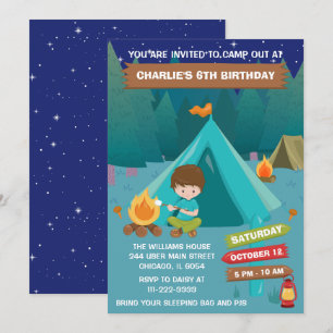 Invitación de cumpleaños de camping nocturno para