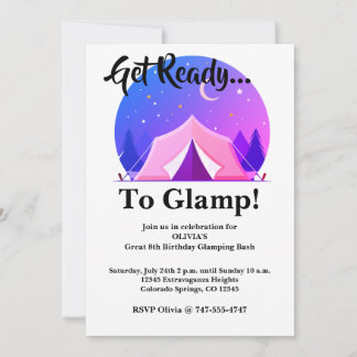 Invitación de cumpleaños de camping para chicas Gl