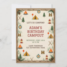 Invitación de cumpleaños de camping para niños