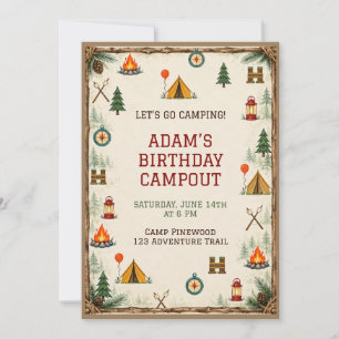Invitación de cumpleaños de camping para niños