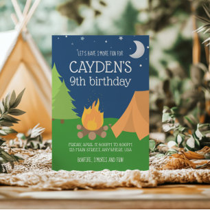 Invitación de cumpleaños de camping y S'mores