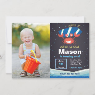 Invitación de cumpleaños de cangrejo de playa con 
