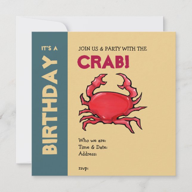 Invitación de cumpleaños de cangrejo rojo (Anverso)