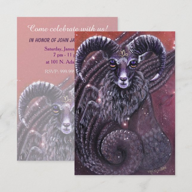 Invitación de cumpleaños de Capricorn Zodiac (Anverso / Reverso)