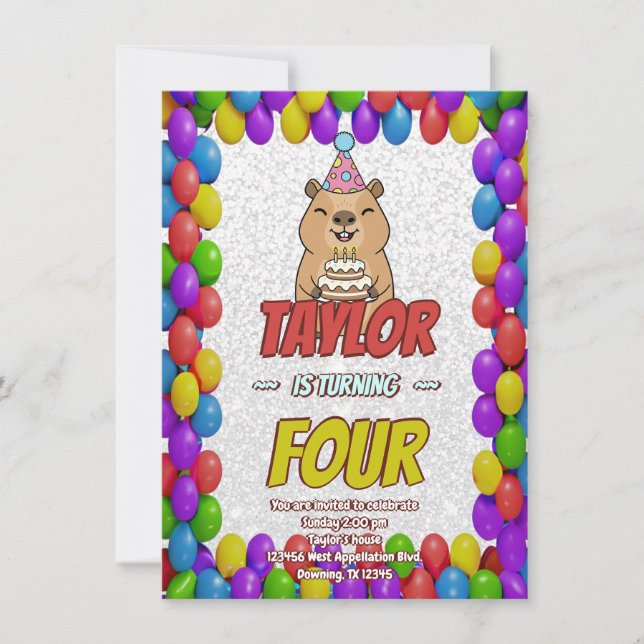Invitación de Cumpleaños de Capybara Brillante (Anverso)