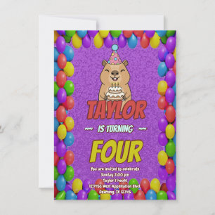 Invitación de cumpleaños de capybara brillante